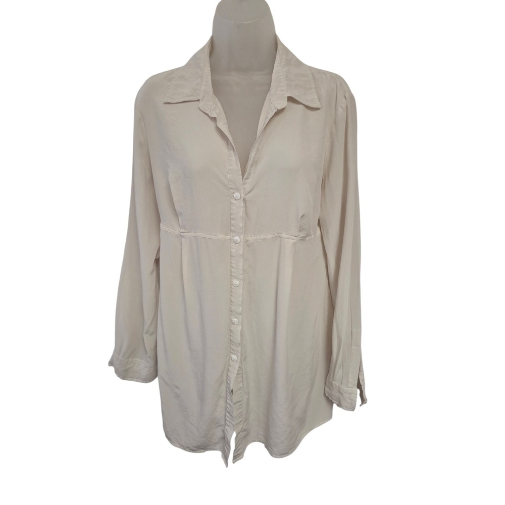 Spiegel Womens 100% Silk Button Down Tunic Shirt Cream Ivory Long Sleeve Size 12